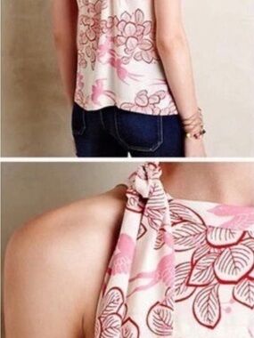 Anthropologie Maeve Size 4 Elata Floral Bird Halter Neck Blouse Top